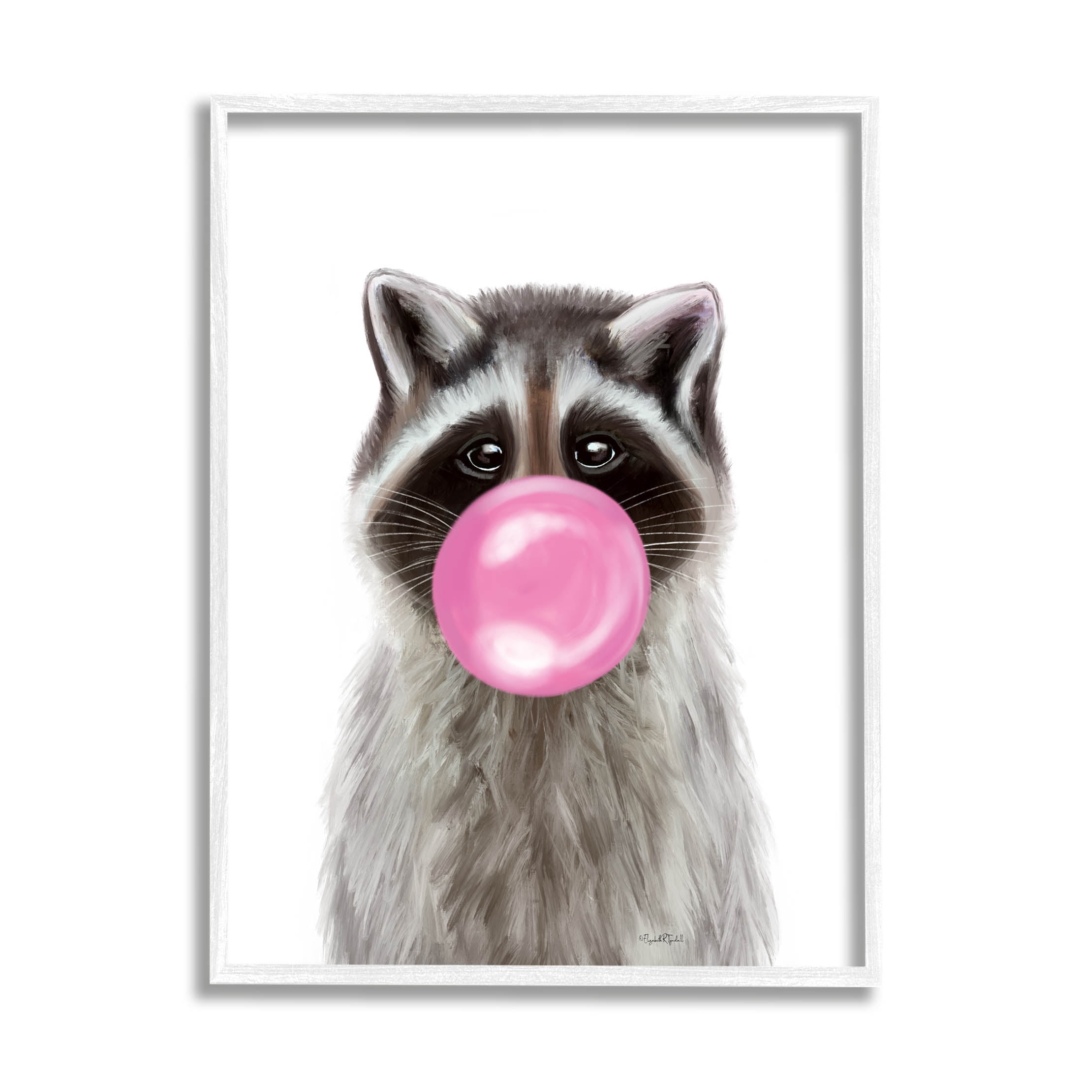 Stupell Industries Raccoon Bubble Gum Wildlife Portrait Graphic Art White Framed Art Print Wall Art, Design by Elizabeth Tyndall
