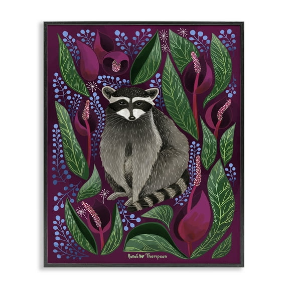 Stupell Industries Raccoon & Cabbage Leaves Animals Painting Black Framed Art Print Wall Art, 11 x 14