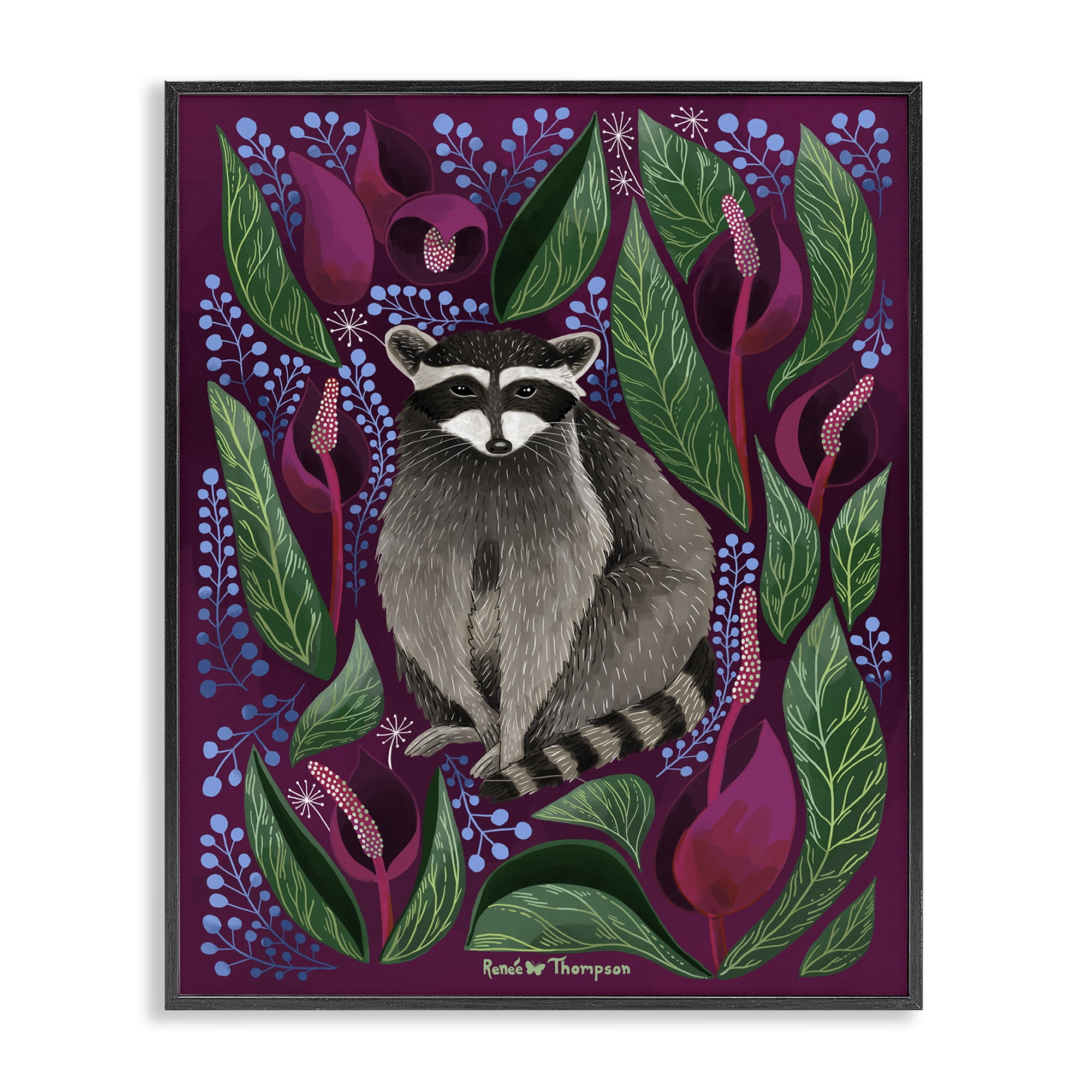 Stupell Industries Raccoon & Cabbage Leaves Animals Painting Black Framed Art Print Wall Art, 24 x 30