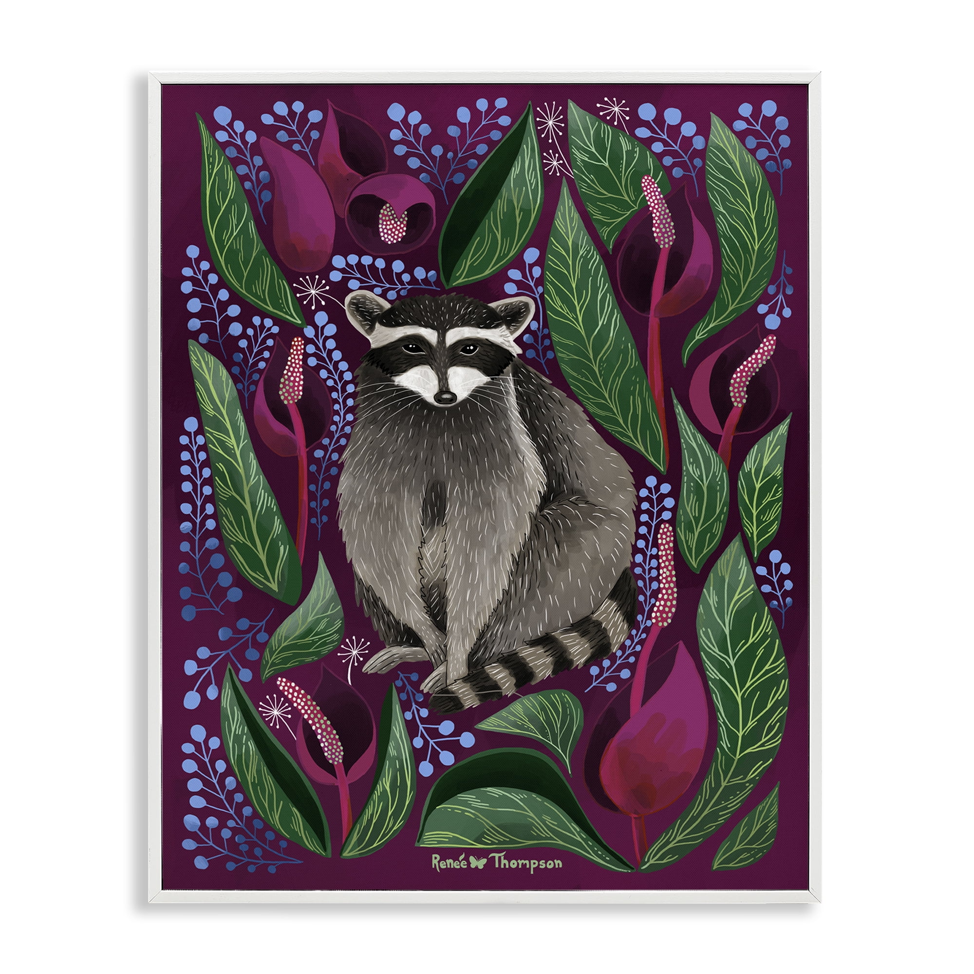 Stupell Industries Raccoon & Cabbage Leaves Animals Painting White Framed Art Print Wall Art, 16 x 20