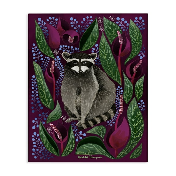 Stupell Industries Raccoon & Cabbage Leaves Animals Painting Wrapped Canvas Art Print Wall Art, 16 x 20
