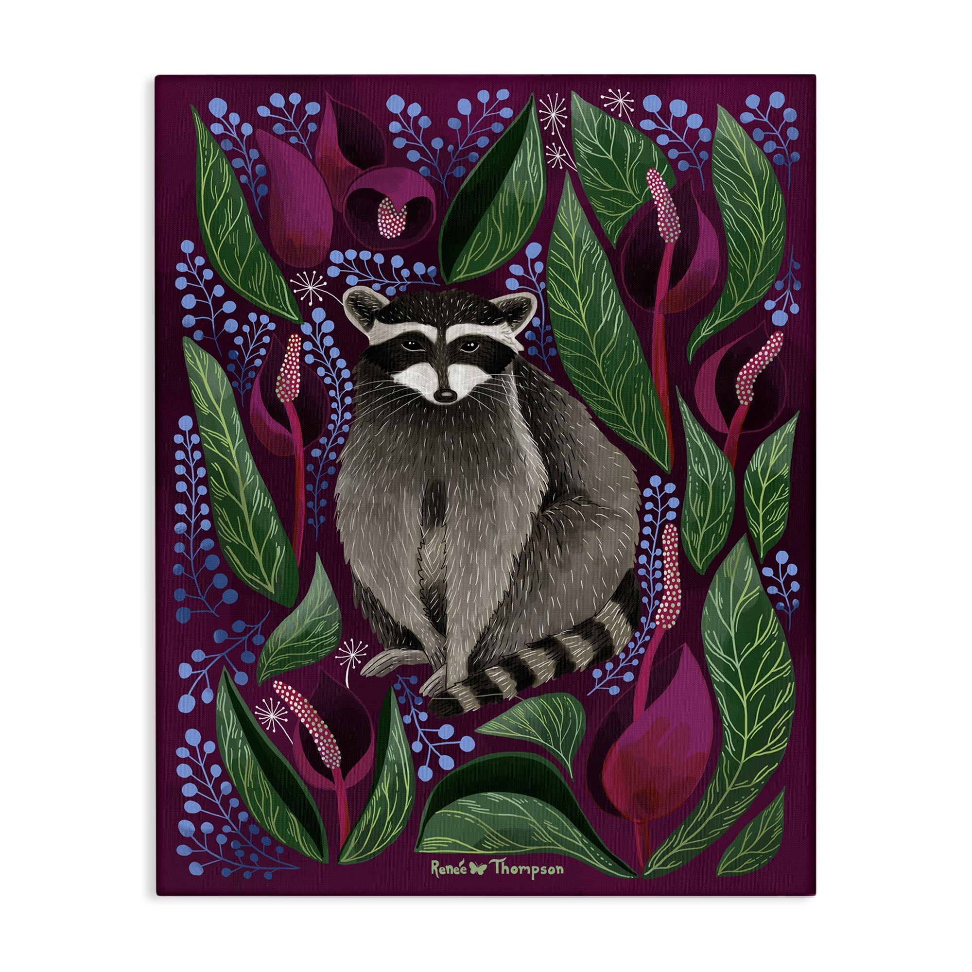 Stupell Industries Raccoon & Cabbage Leaves Animals Painting Wrapped Canvas Art Print Wall Art, 30 x 40