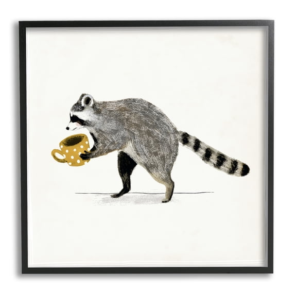 Stupell Industries Raccoon & Coffee Mug Animals & Insects Painting Black Framed Art Print Wall Art, 17 x 17