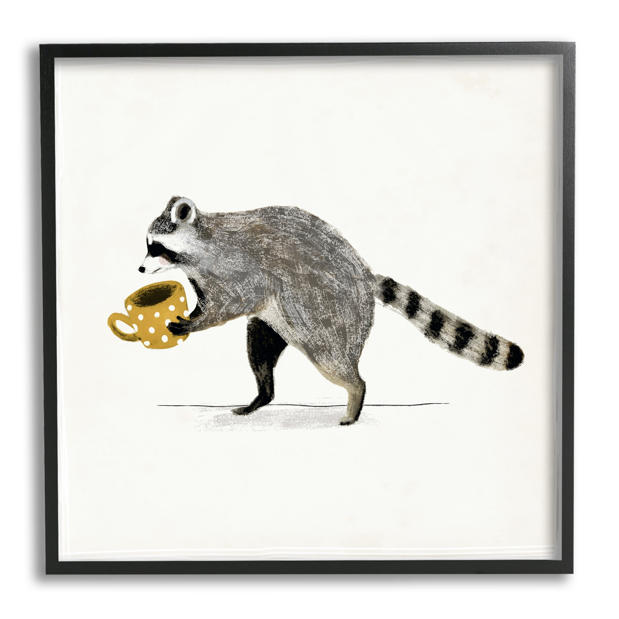 Stupell Industries Raccoon & Coffee Mug Animals & Insects Painting Black Framed Art Print Wall Art, 24 x 24