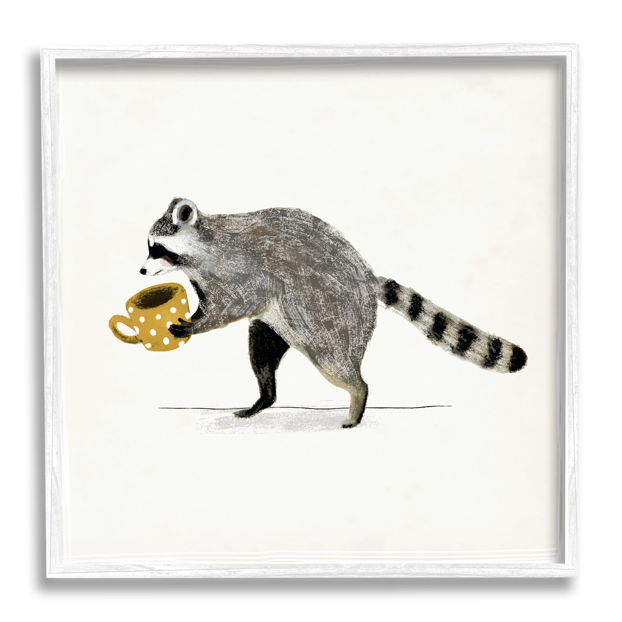 Stupell Industries Raccoon & Coffee Mug Animals & Insects Painting White Framed Art Print Wall Art, 24 x 24