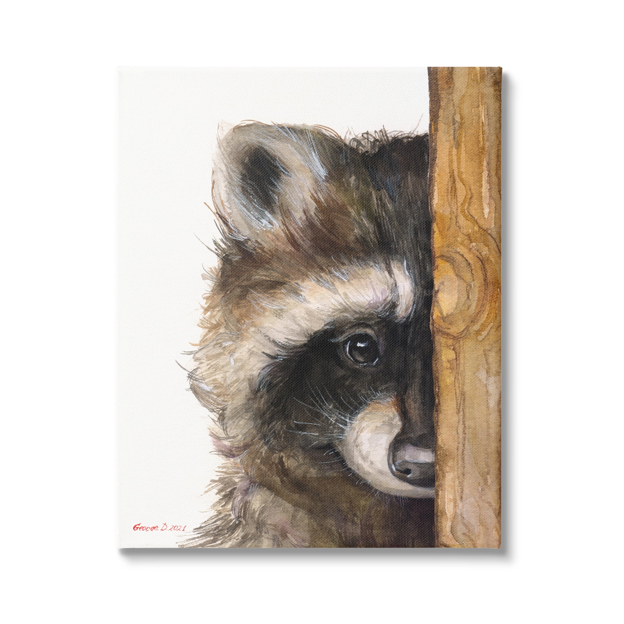 Stupell Industries Raccoon Detailed Fur Looking Animal Portrait Illustration Painting Gallery Wrapped Canvas Print Wall Art, Design by George Dyachenko