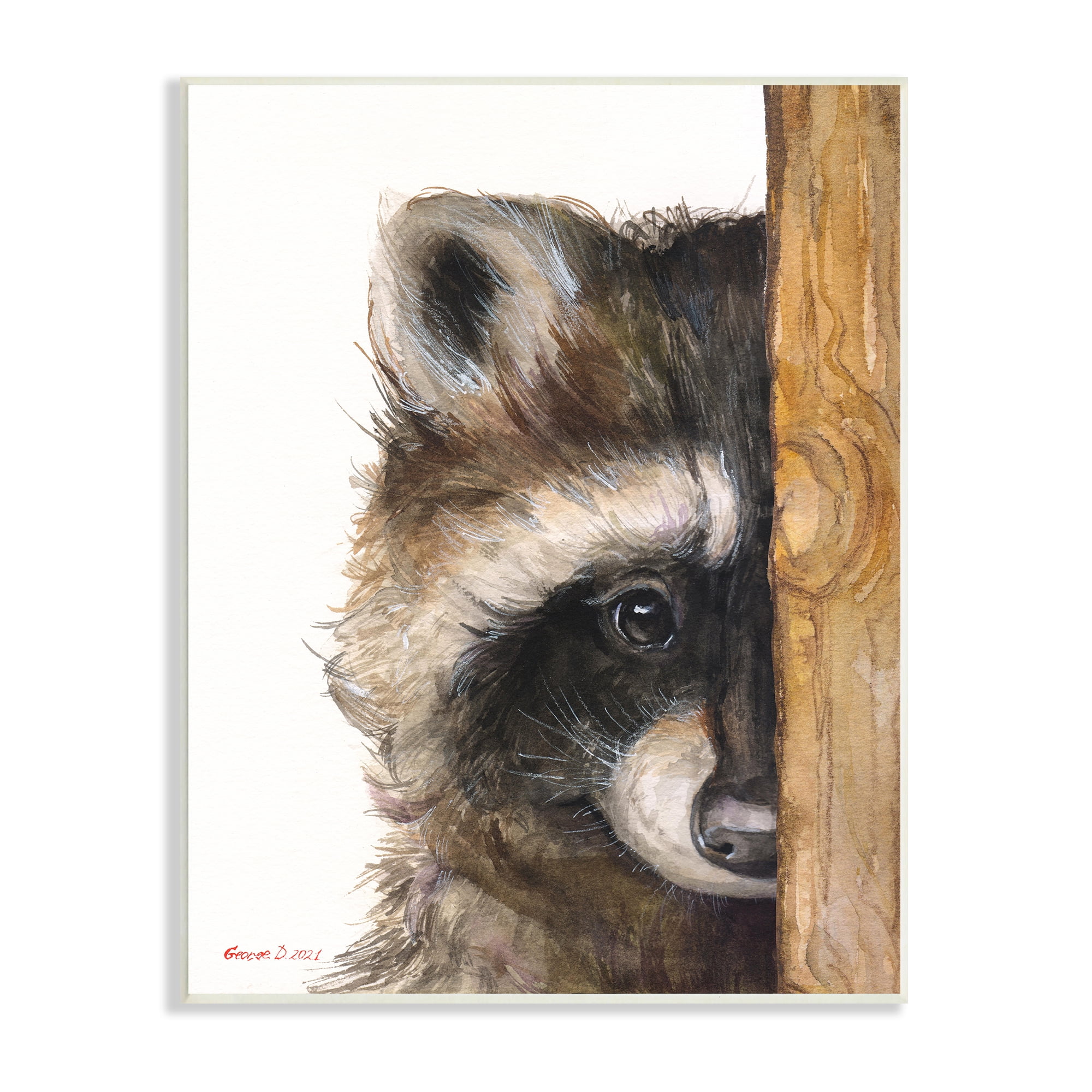 Stupell Industries Raccoon Detailed Fur Looking Animal Portrait Illustration Painting Unframed Art Print Wall Art, Design by George Dyachenko