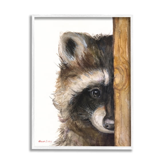 Stupell Industries Raccoon Detailed Fur Looking Animal Portrait Illustration Painting White Framed Art Print Wall Art, Design by George Dyachenko