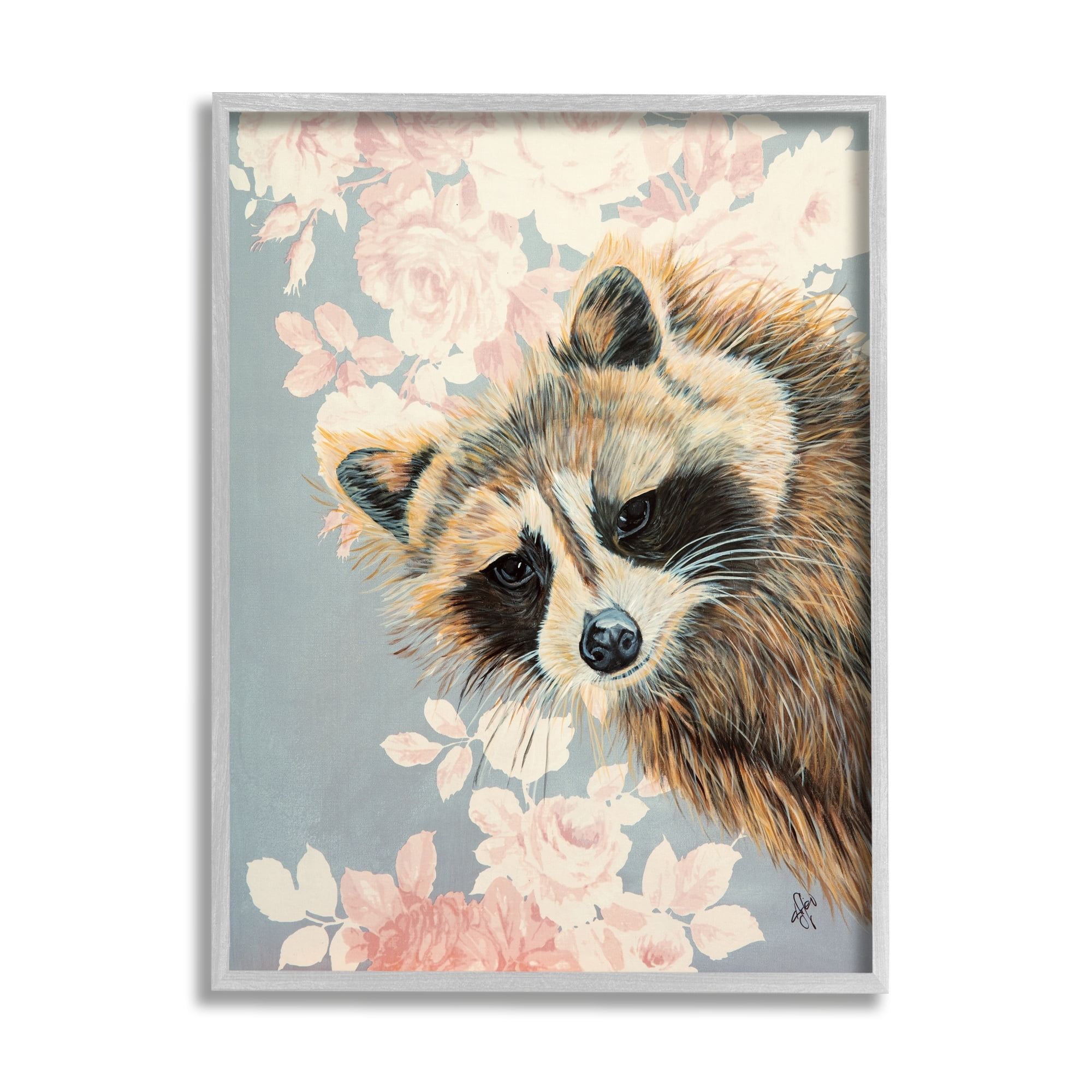 Stupell Industries Raccoon Hanging From Pink Flowers Animal Portrait,11 x 14, Design by Diane Fifer