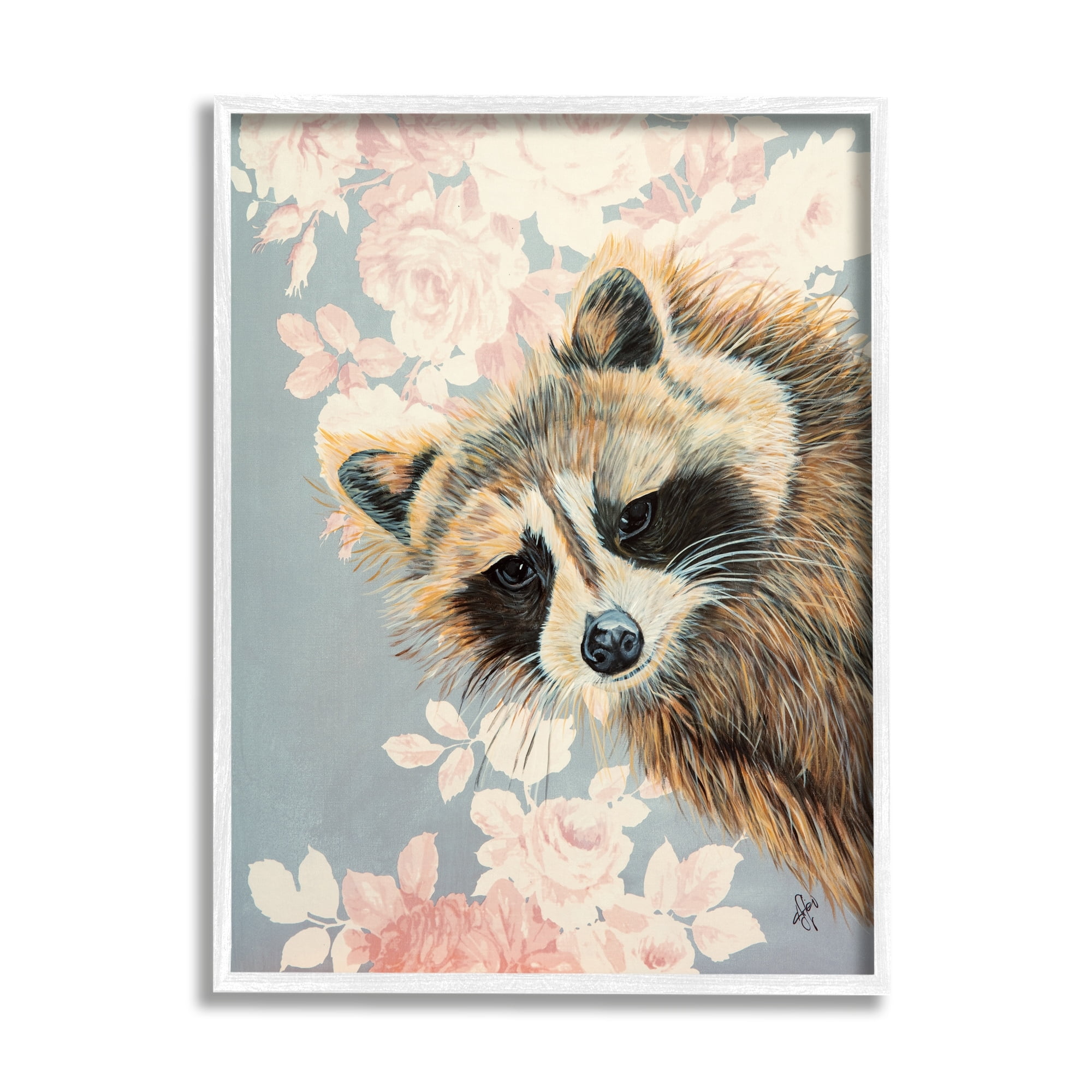 Stupell Industries Raccoon Hanging From Pink Flowers Animal Portrait,24 x 30, Design by Diane Fifer