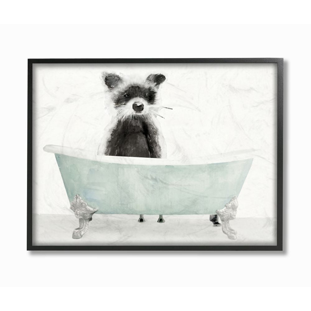 Stupell Industries Raccoon In A Tub Funny Animal Bathroom Drawing Framed Wall Art by Stellar Studio