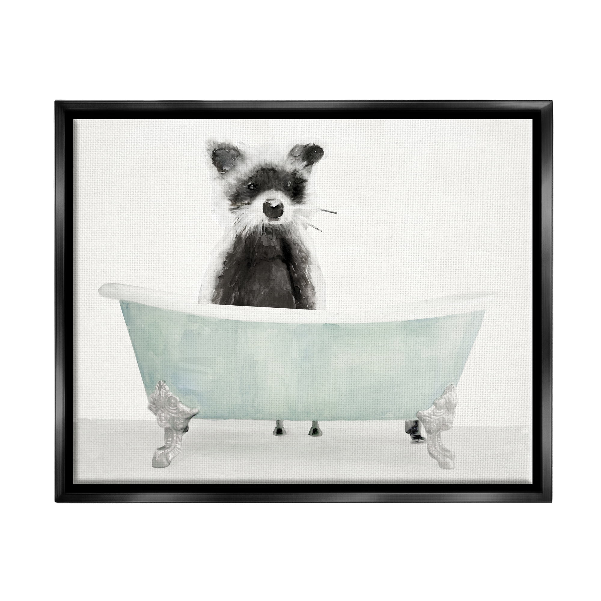 Stupell Industries Raccoon In A Tub Funny Animal Bathroom Drawing Jet ...