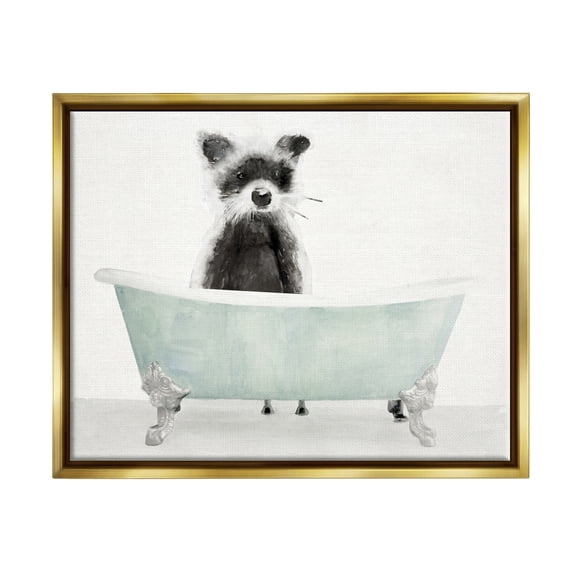 Stupell Industries Raccoon In A Tub Funny Animal Bathroom Drawing Metallic Gold Framed Floating Canvas Wall Art, 16x20, by Stellar Design Studio