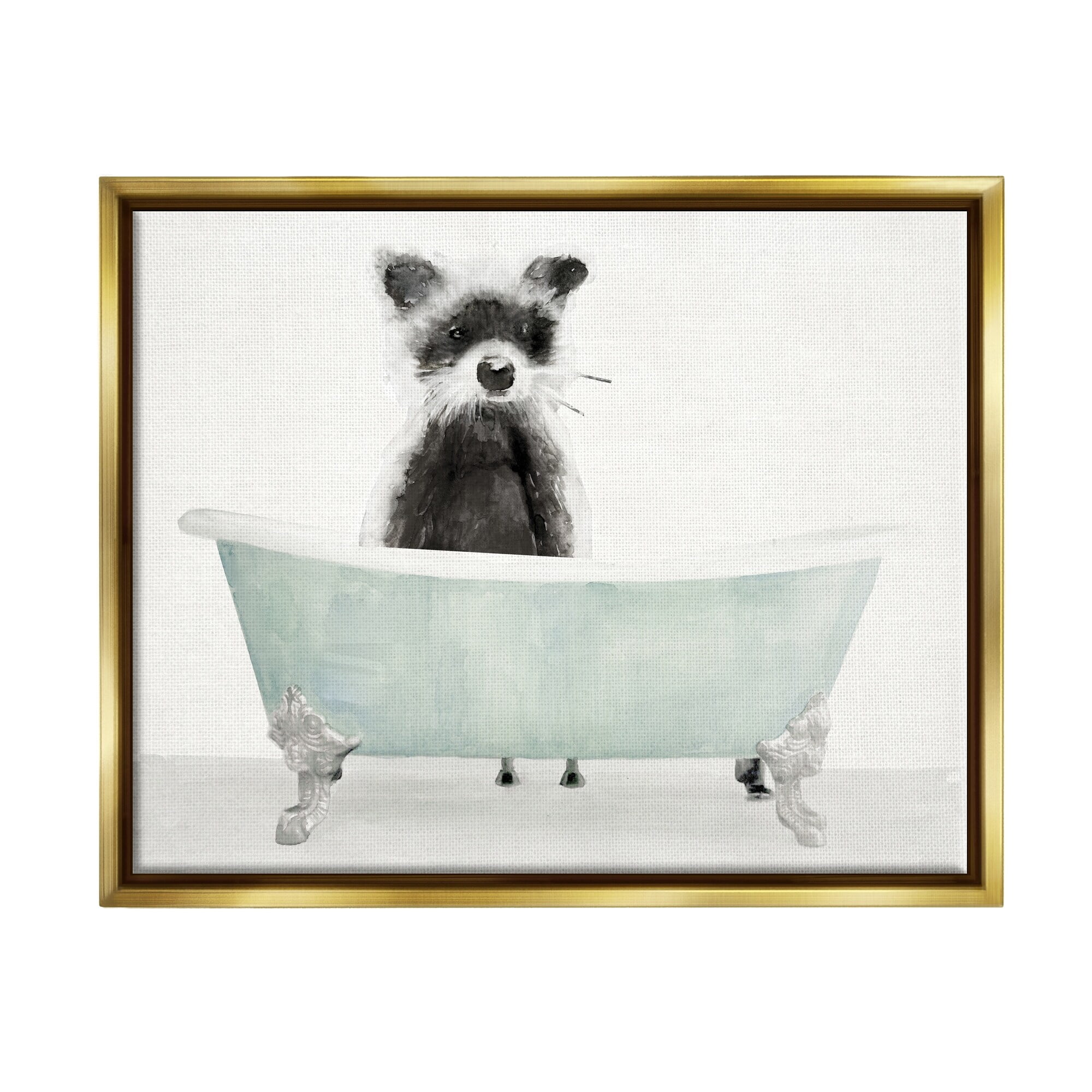 Stupell Industries Raccoon In A Tub Funny Animal Bathroom Drawing Metallic Gold Framed Floating Canvas Wall Art, 24x30, by Stellar Design Studio
