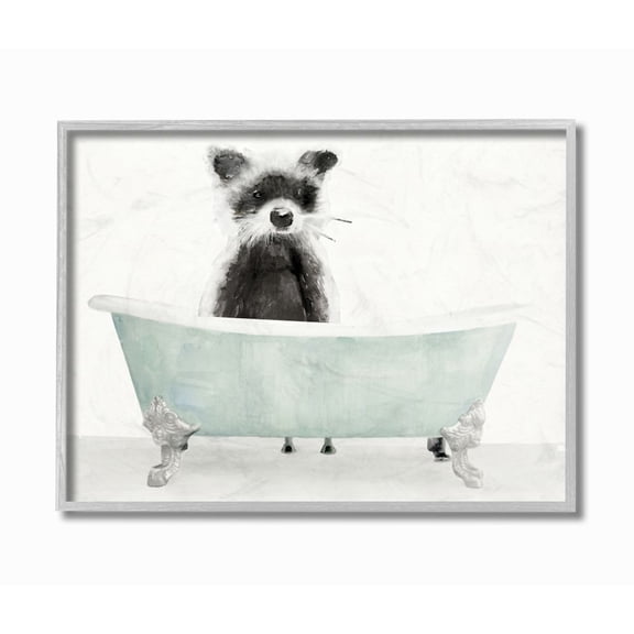 Stupell Industries Raccoon In A Tub Funny Animal Bathroom Drawing Paintings Gray Framed Art Print Wall Art, 11x14, by Stellar Design Studio