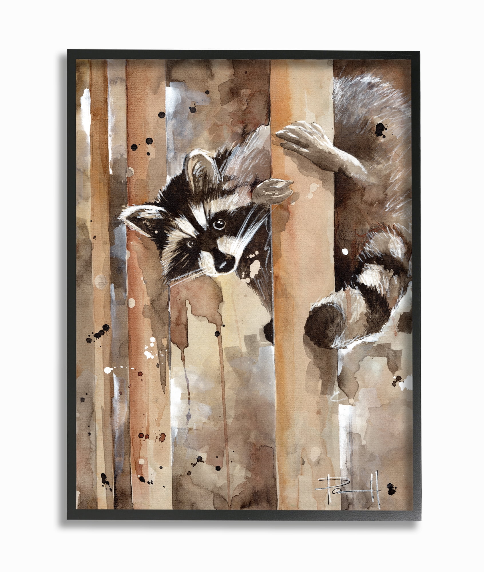 Stupell Industries Raccoon In The Forest Watercolor Animal Painting Framed Wall Art by Sean Parnell