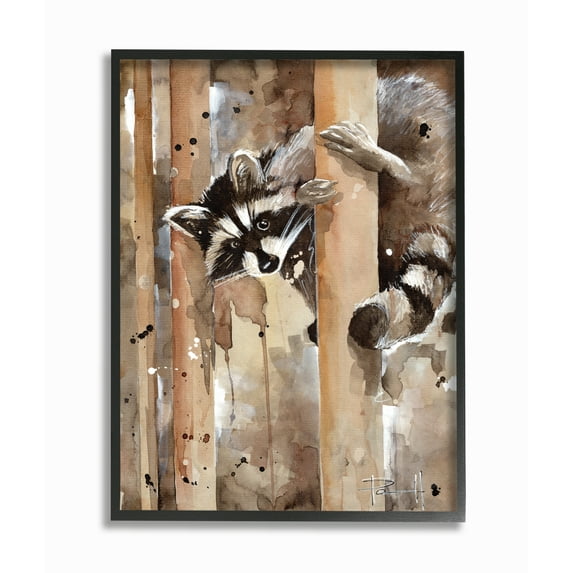 Stupell Industries Raccoon In The Forest Watercolor Animal Painting Framed Wall Art by Sean Parnell