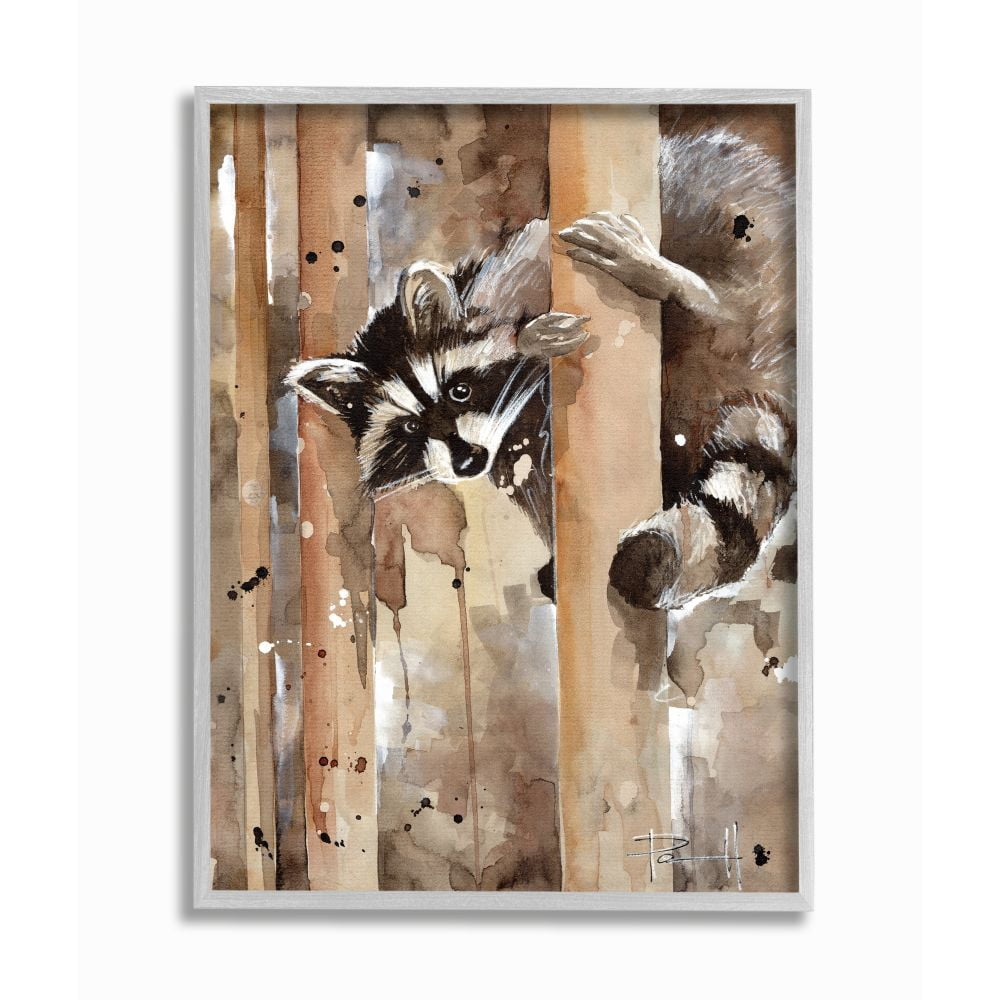 Stupell Industries Raccoon In The Forest Watercolor Animal Painting Gray Framed Wall Art, 11 x 14, bySean Parnell