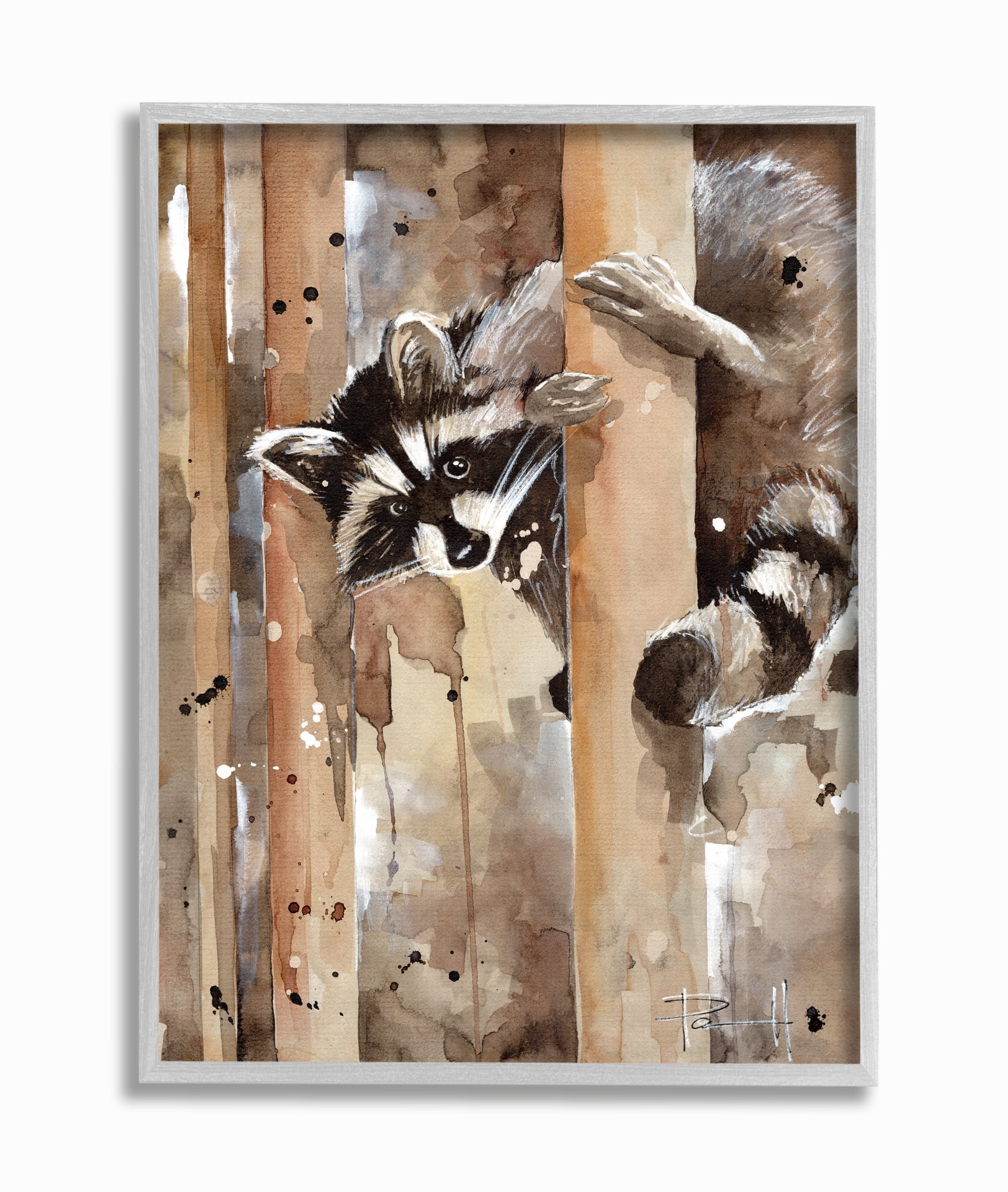 Stupell Industries Raccoon In The Forest Watercolor Animal Painting Gray Framed Wall Art, 16 x 20, bySean Parnell