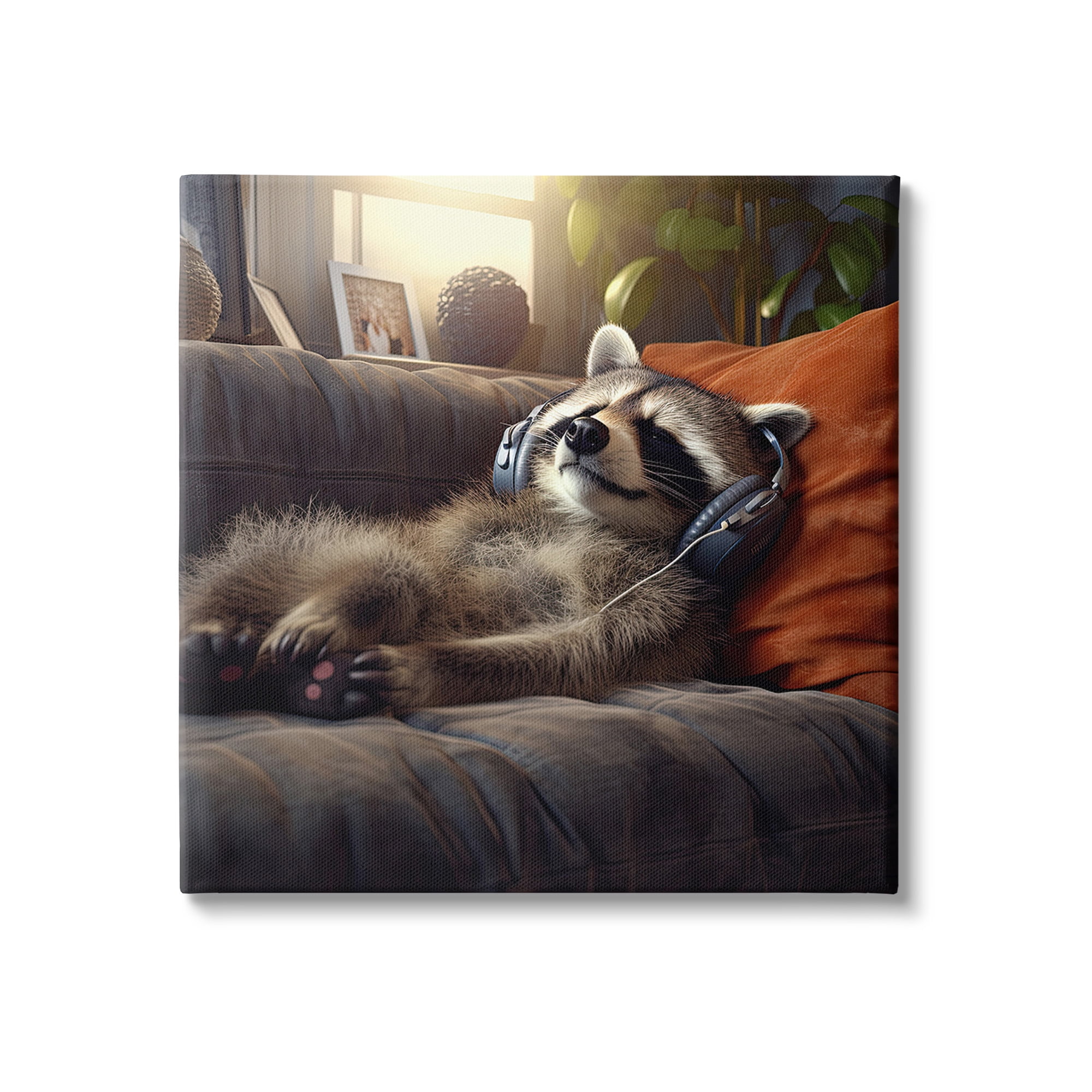 Stupell Industries Raccoon Relaxing Headphones Animals & Insects Painting Gallery Wrapped Canvas Art Print Wall Art, 36 x 36