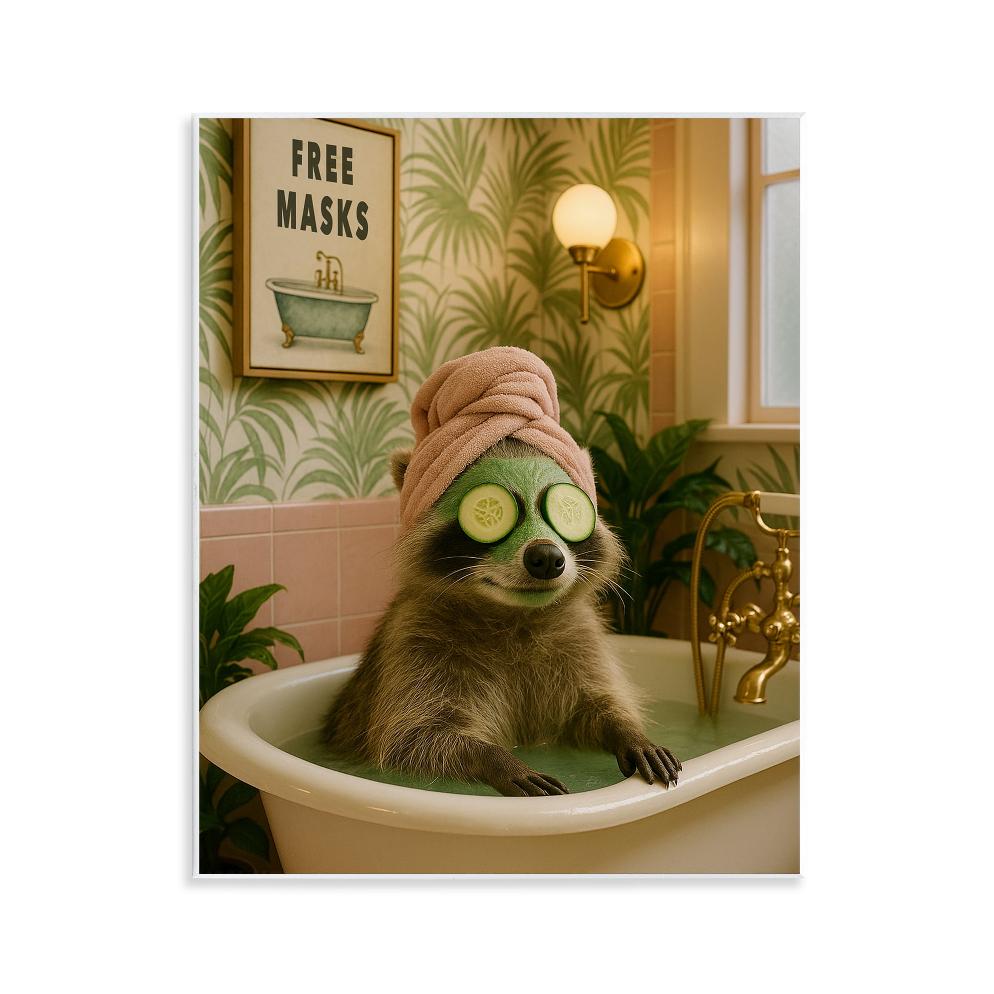 Stupell Industries Raccoon Spa Day Bath Wall Plaque Art, design by Grotto Studios