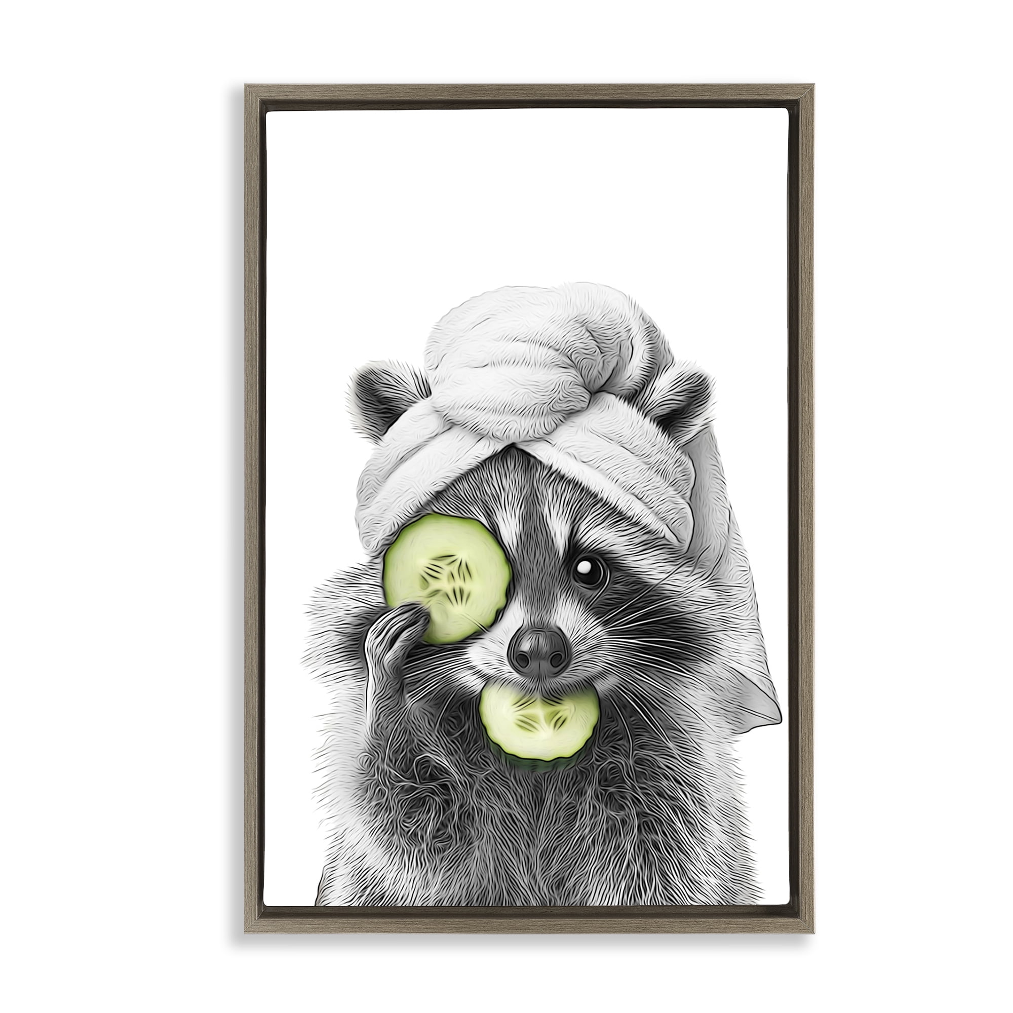 Stupell Industries Raccoon Spa Day Typography Painting Brown Floater Framed Canvas Art Print Wall Art, 17 x 25