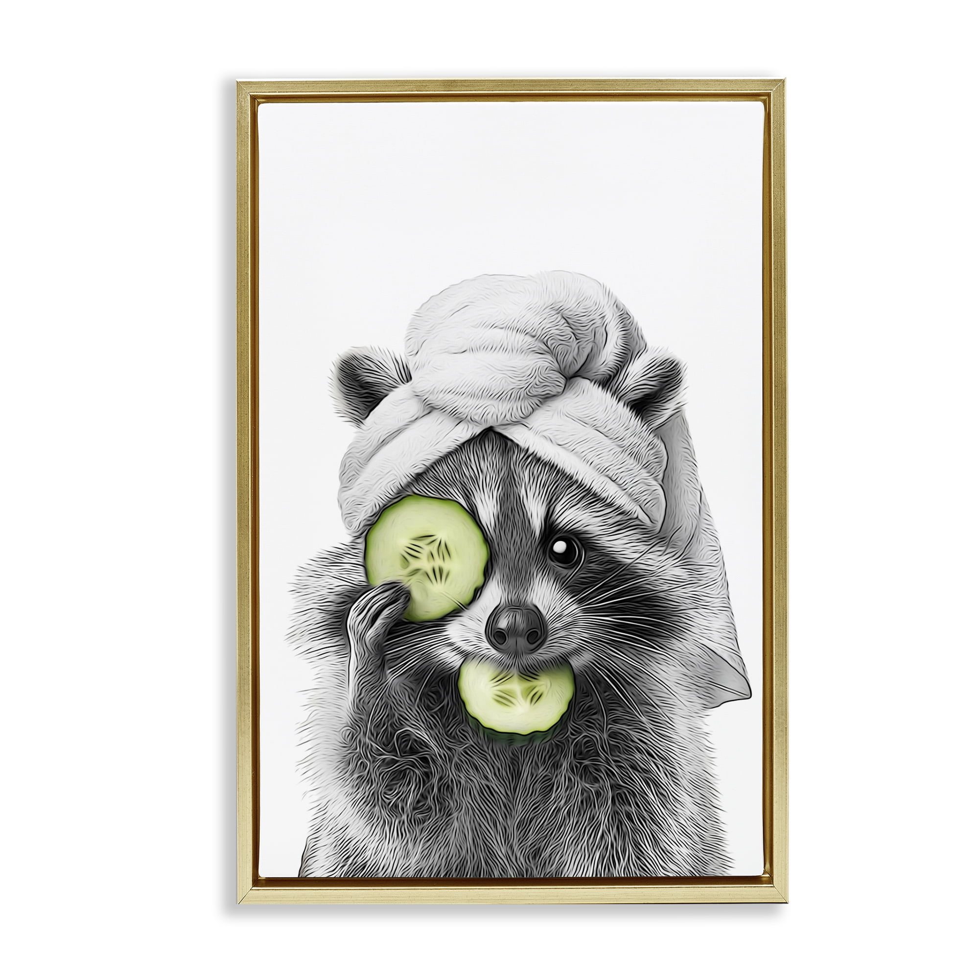 Stupell Industries Raccoon Spa Day Typography Painting Gold Floater Framed Canvas Art Print Wall Art, 17 x 25