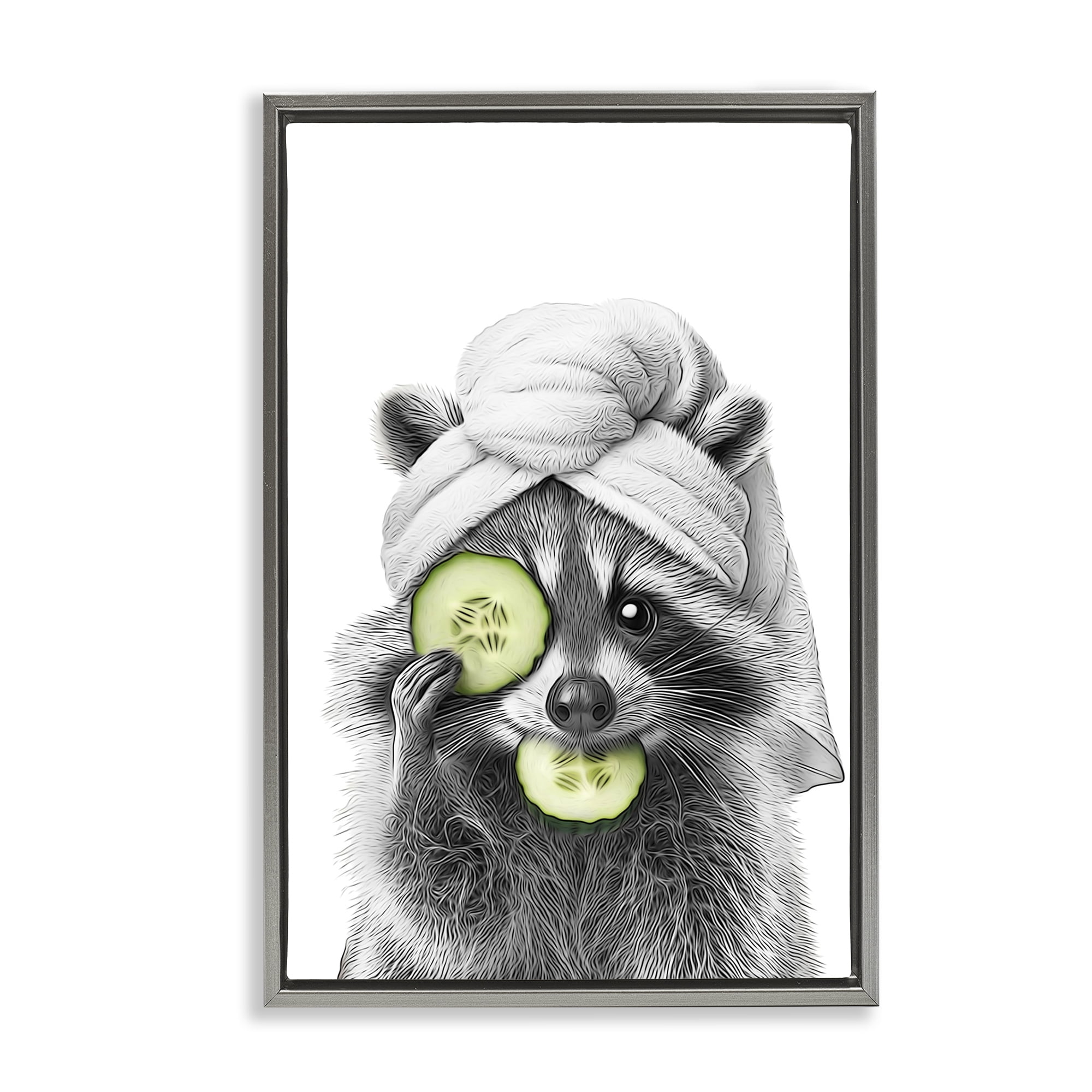 Stupell Industries Raccoon Spa Day Typography Painting Gray Floater Framed Canvas Art Print Wall Art, 21 x 31
