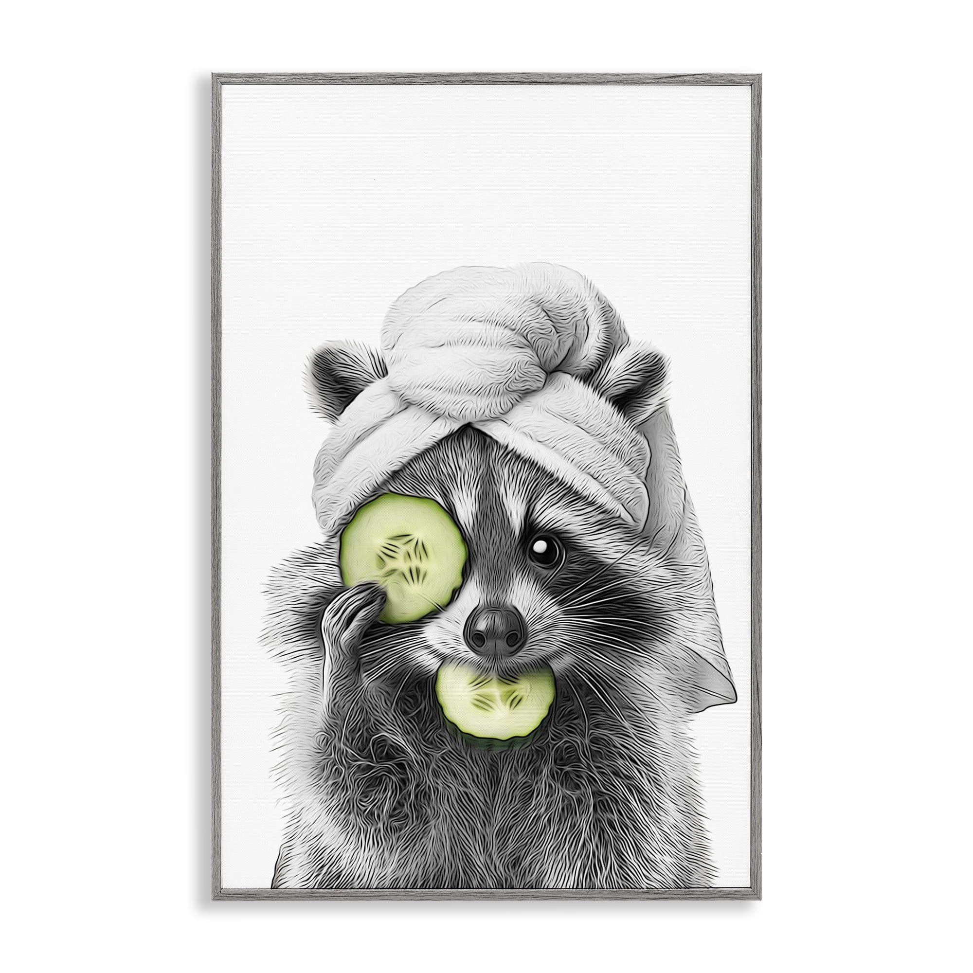 Stupell Industries Raccoon Spa Day Typography Painting Gray Framed Art Print Wall Art, 16 x 24