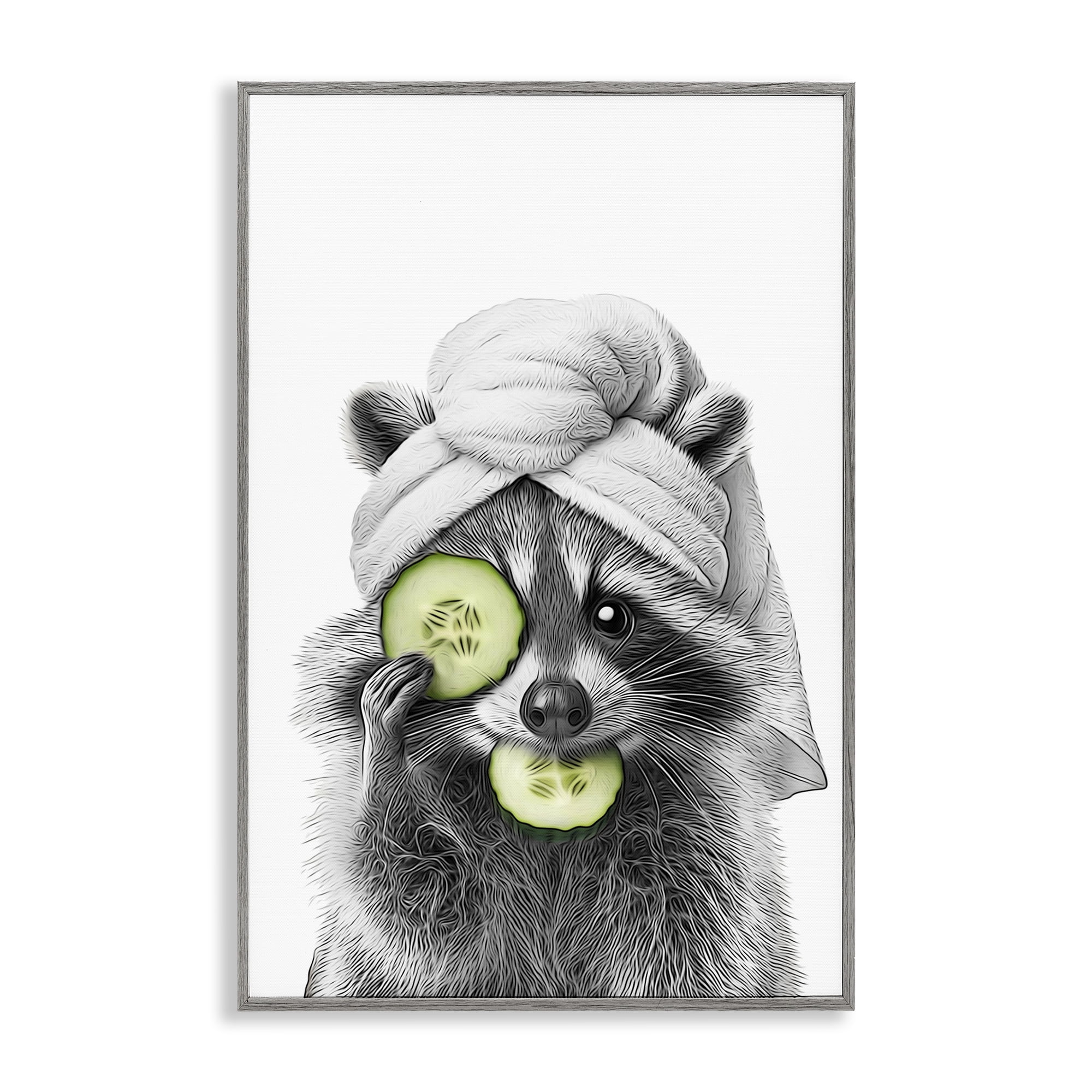 Stupell Industries Raccoon Spa Day Typography Painting Gray Framed Art Print Wall Art, 20 x 30