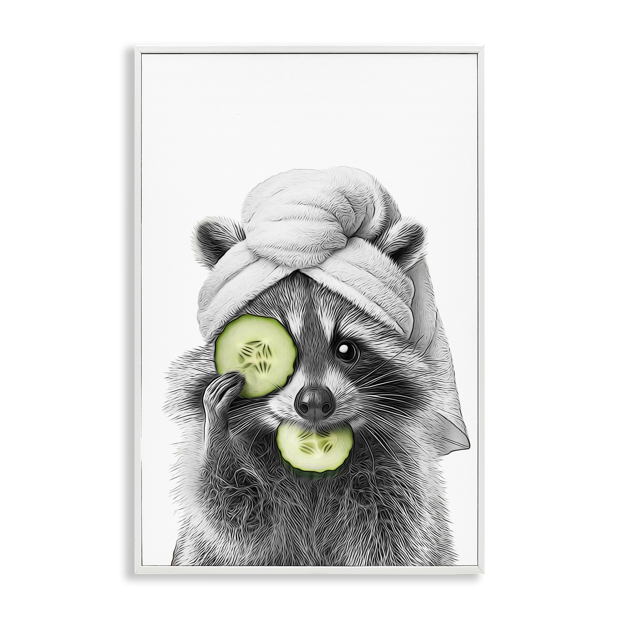 Stupell Industries Raccoon Spa Day Typography Painting White Framed Art Print Wall Art, 16 x 24