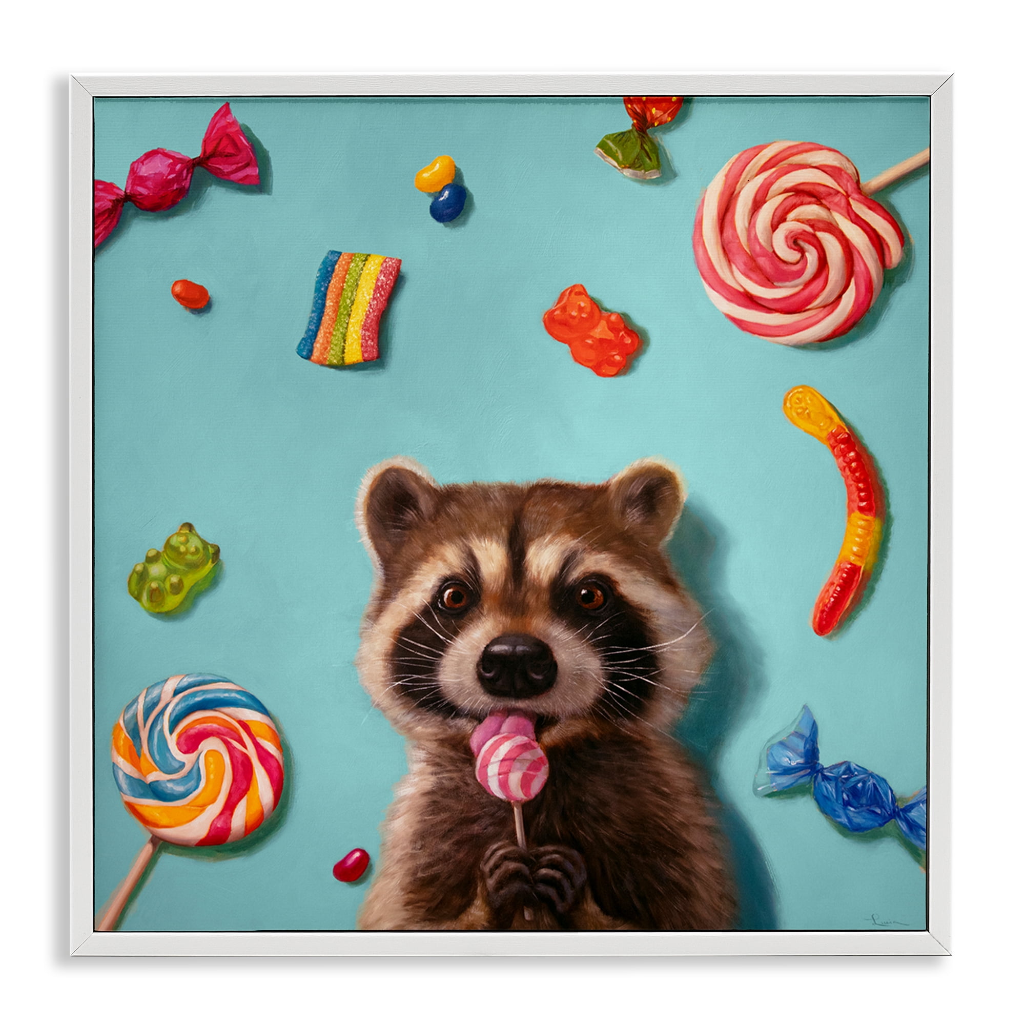 Stupell Industries Raccoon & Sweets Candies Food & Beverage Painting White Framed Art Print Wall Art, 24 x 24