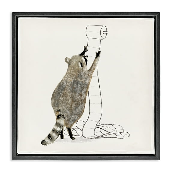 Stupell Industries Raccoon Toilet Paper Hoarder Animals & Insects Painting Black Floater Framed Canvas Art Print Wall Art, 25 x 25