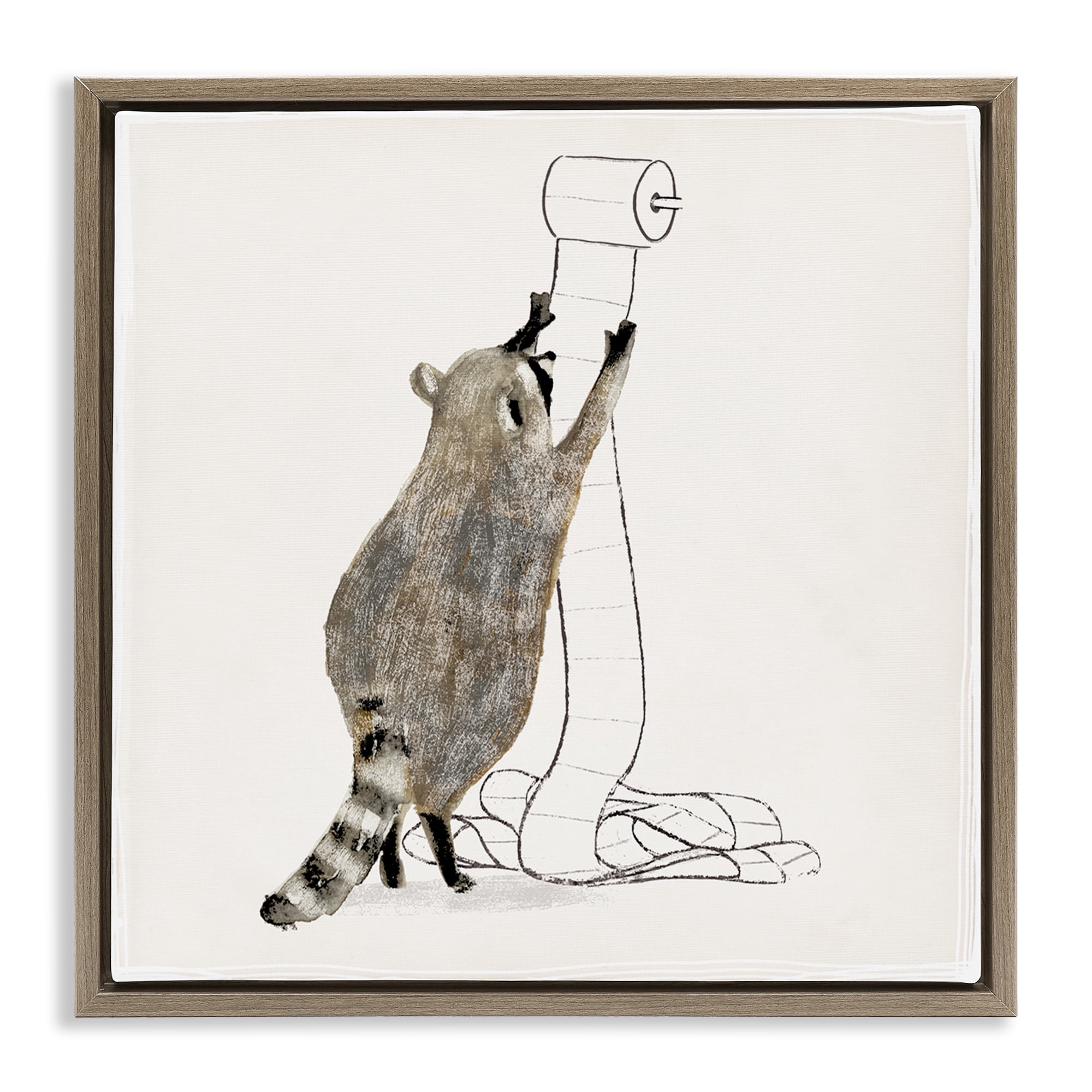 Stupell Industries Raccoon Toilet Paper Hoarder Animals & Insects Painting Brown Floater Framed Canvas Art Print Wall Art, 25 x 25