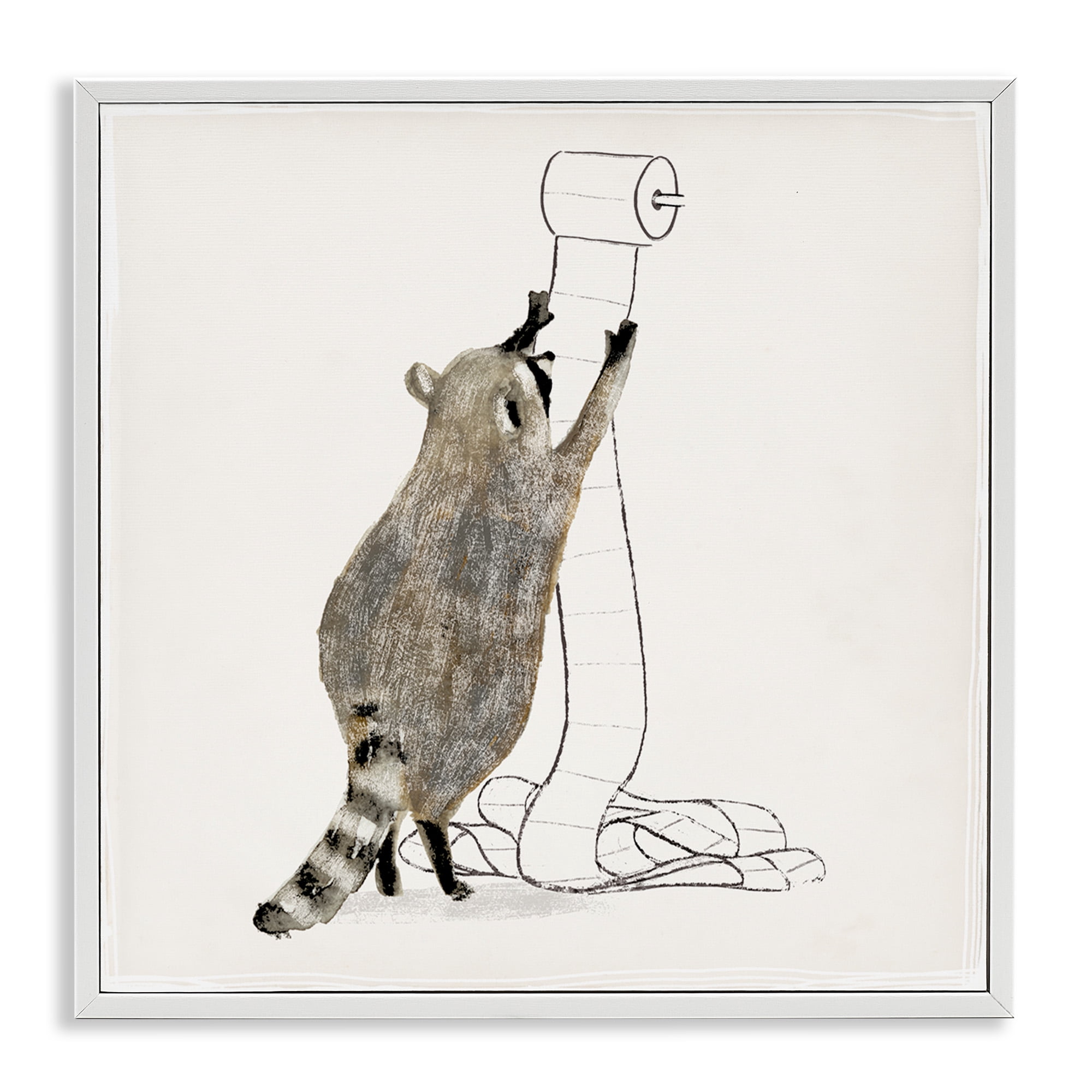 Stupell Industries Raccoon Toilet Paper Hoarder Animals & Insects Painting White Framed Art Print Wall Art, 24 x 24
