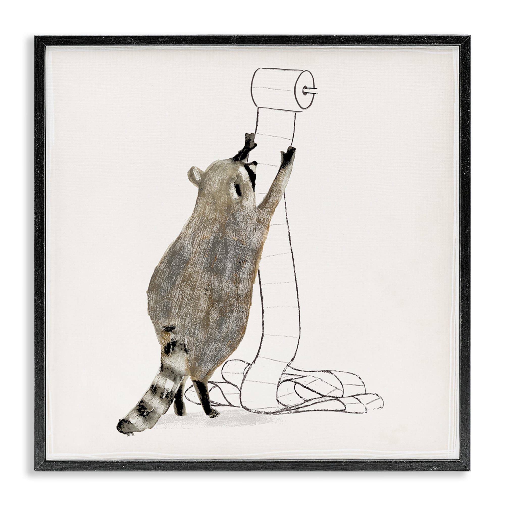 Stupell Industries Raccoon Toilet Paper Hoarder Woodland Animal Black Framed, 12 x 12, Design by Victoria Barnes