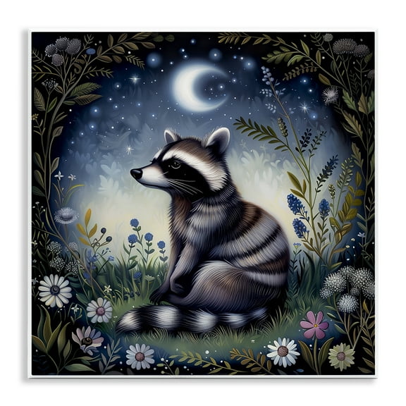 Stupell Industries Raccoon Under Night Forest Animals Painting Unframed Art Print Wall Art, 12 x 12