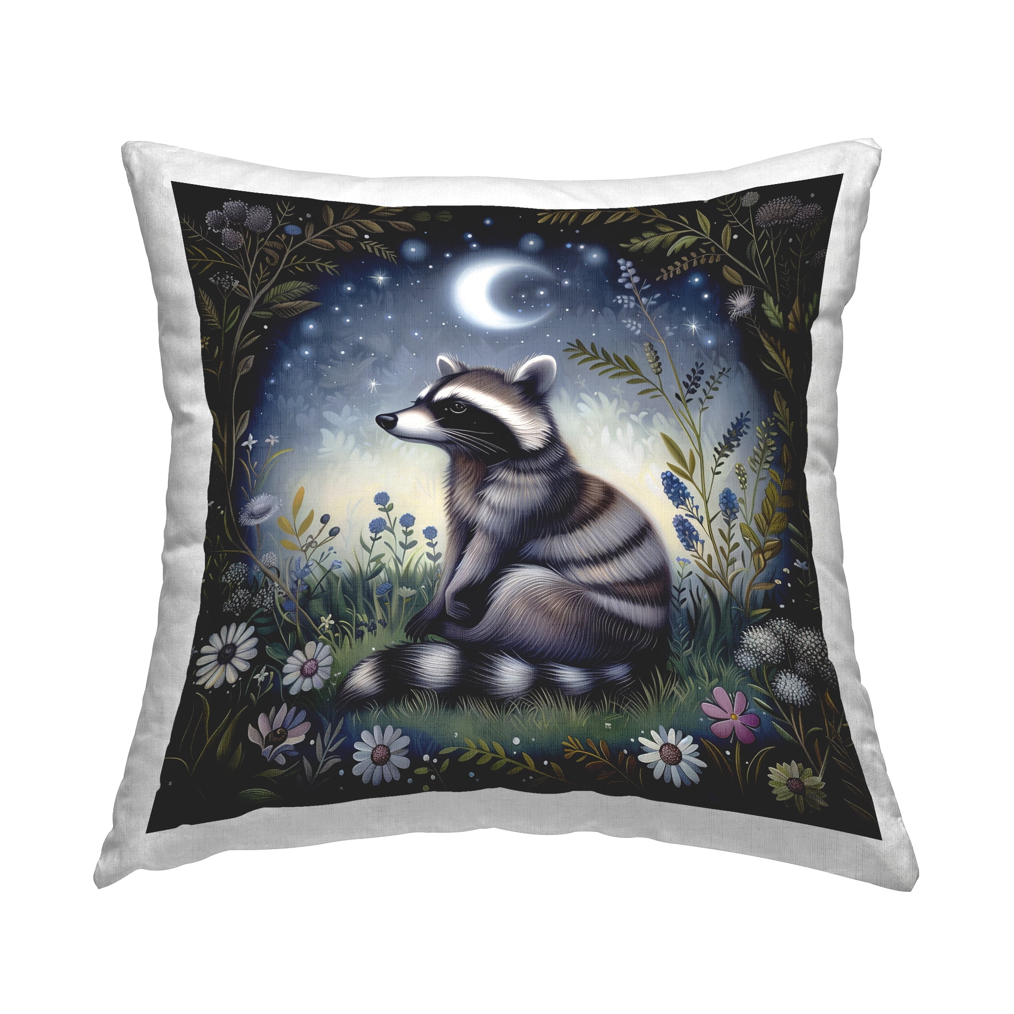 Stupell Industries Raccoon Under Night Forest Decorative Printed Throw Pillow Design by The Dutch Lady.