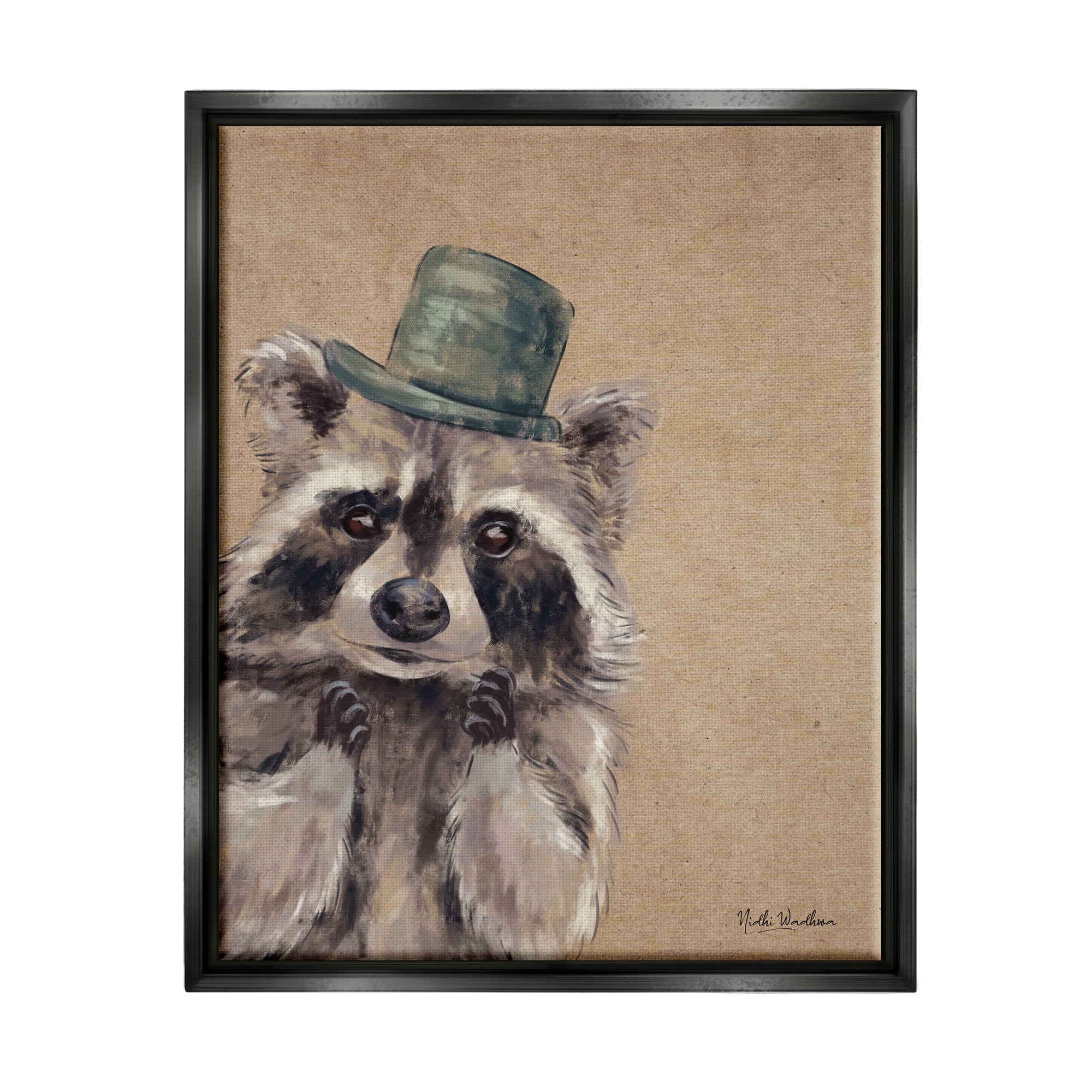 Stupell Industries Raccoon Wearing Top Hat Animals & Insects Painting Black Floater Framed Art Print Wall Art, 25 x 31