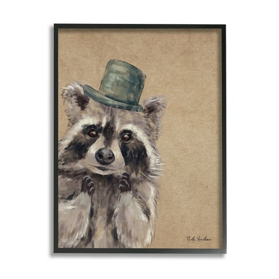 Stupell Industries Raccoon Wearing Top Hat Animals & Insects Painting Black Framed Art Print Wall Art, 16 x 20