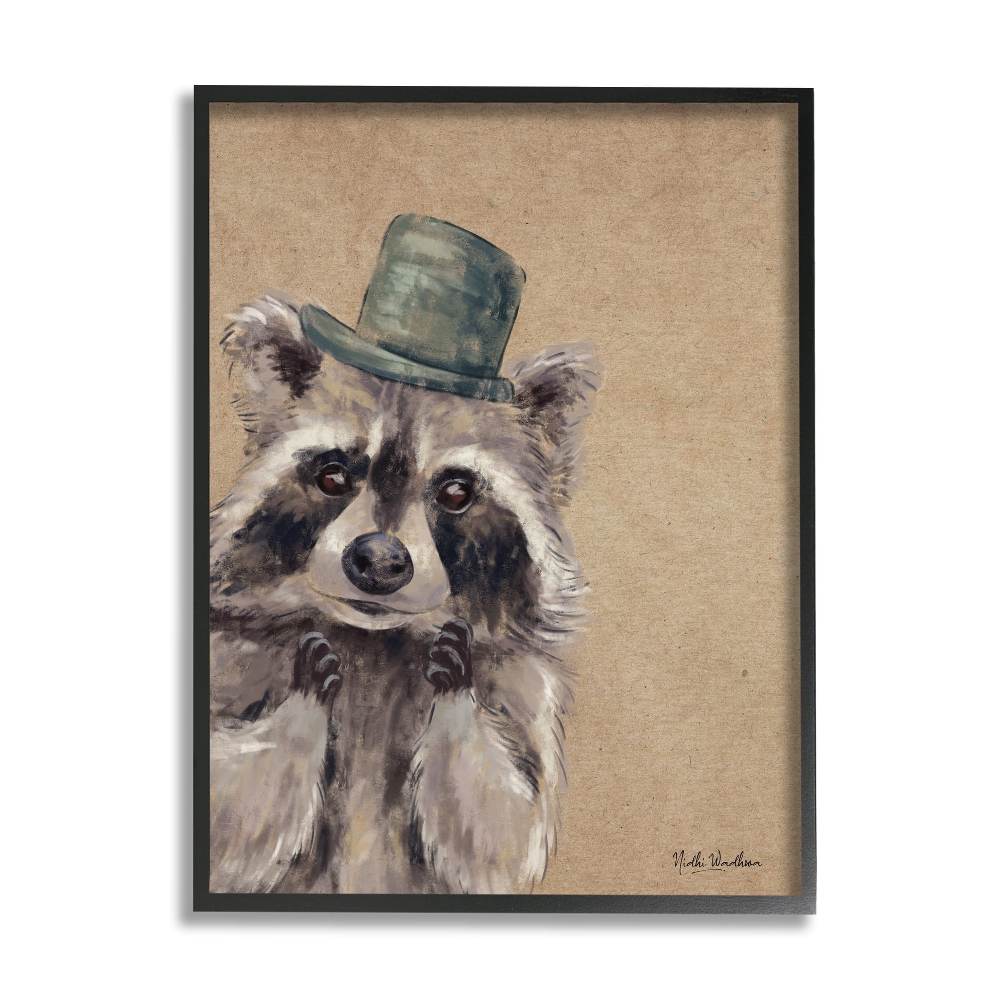 Stupell Industries Raccoon Wearing Top Hat Animals & Insects Painting Black Framed Art Print Wall Art, 24 x 30