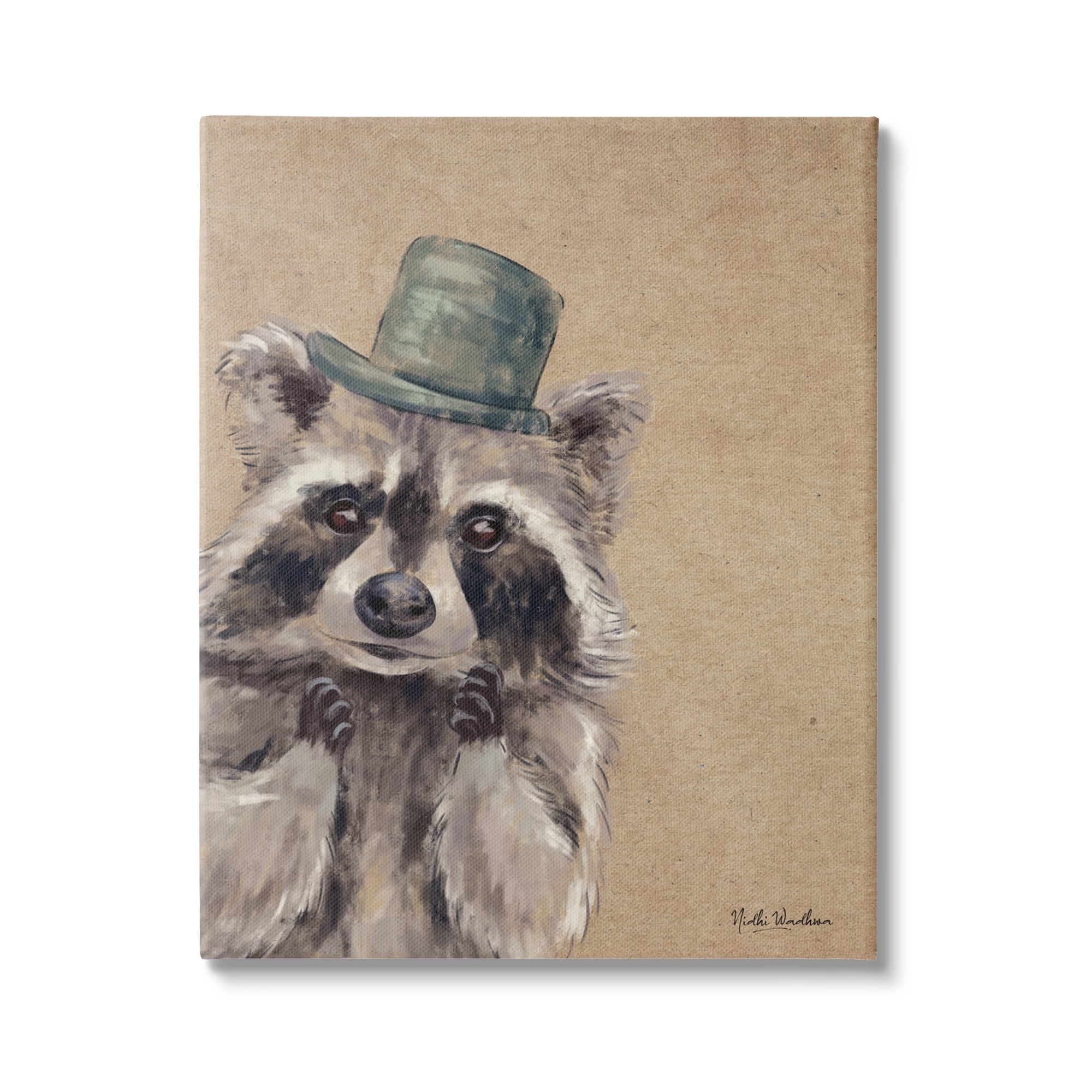 Stupell Industries Raccoon Wearing Top Hat Animals & Insects Painting Gallery Wrapped Canvas Print Wall Art, 36 x 48