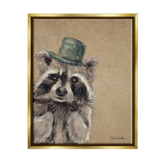 Stupell Industries Raccoon Wearing Top Hat Animals & Insects Painting Gold Floater Framed Art Print Wall Art, 25 x 31