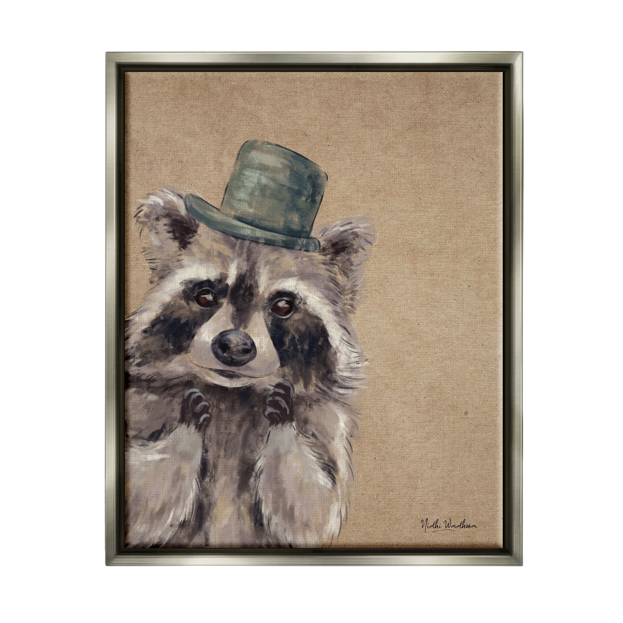 Stupell Industries Raccoon Wearing Top Hat Animals & Insects Painting Gray Floater Framed Art Print Wall Art, 25 x 31