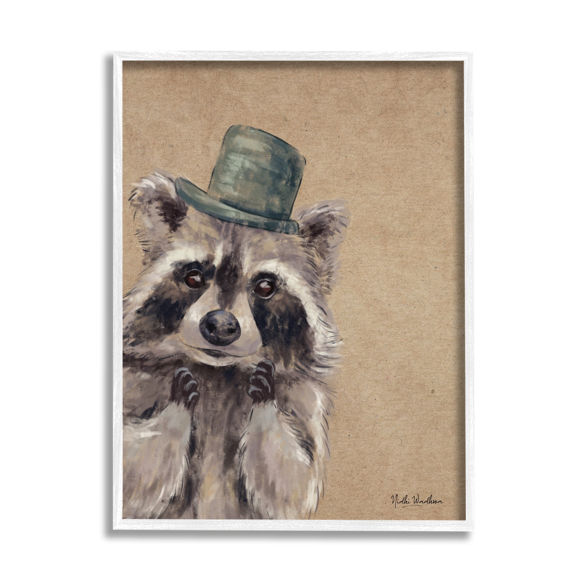 Stupell Industries Raccoon Wearing Top Hat Animals & Insects Painting White Framed Art Print Wall Art, 11 x 14