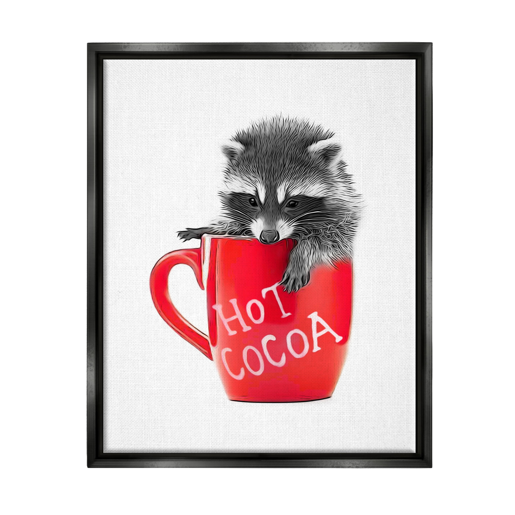 Stupell Industries Raccoon in Cocoa Mug Animals & Insects Painting Black Floater Framed Canvas Art Print Wall Art, 17 x 21