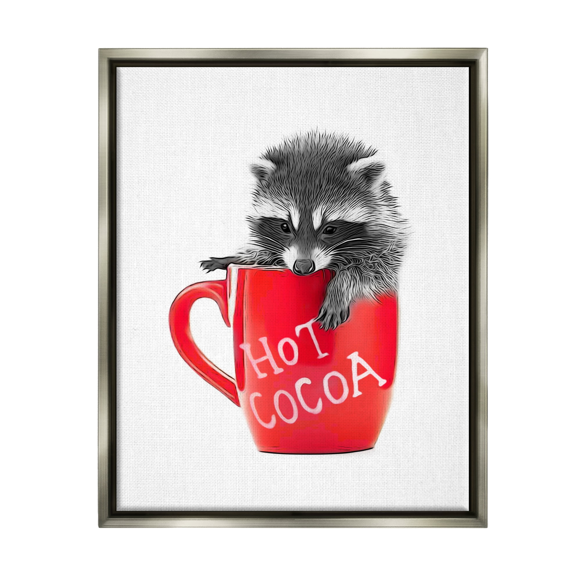 Stupell Industries Raccoon in Cocoa Mug Animals & Insects Painting Gray Floater Framed Canvas Art Print Wall Art, 25 x 31