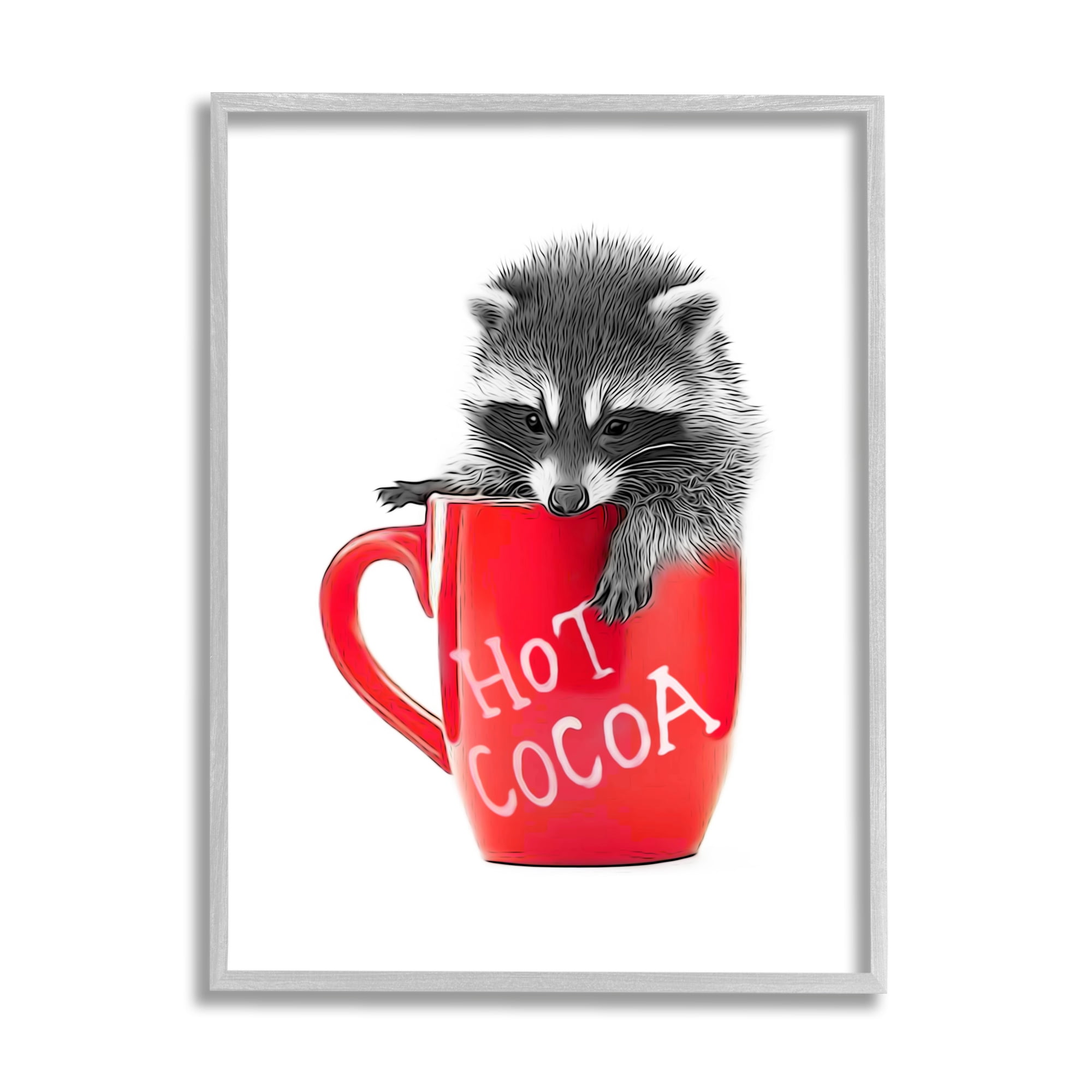 Stupell Industries Raccoon in Cocoa Mug Animals & Insects Painting Gray Framed Art Print Wall Art, 24 x 30