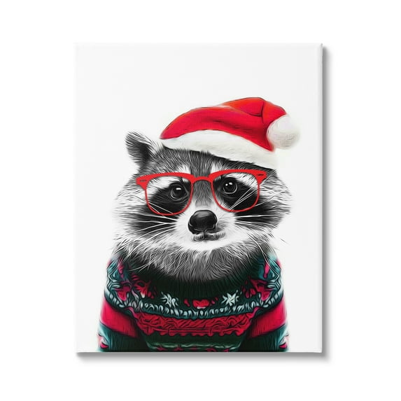 Stupell Industries Raccoon in Holiday Sweater Holiday Painting Gallery Wrapped Canvas Art Print Wall Art, 36 x 48