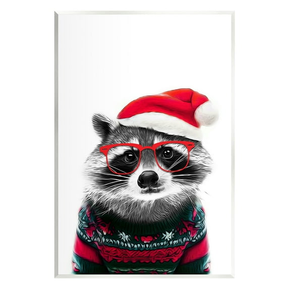 Stupell Industries Raccoon in Holiday Sweater Holiday Painting Unframed Art Print Wall Art, 10 x 15